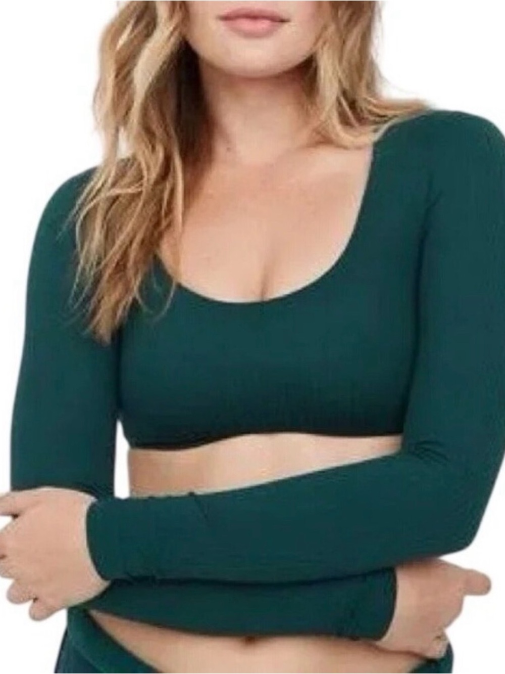 Aerie green long sleeve crop top Size M